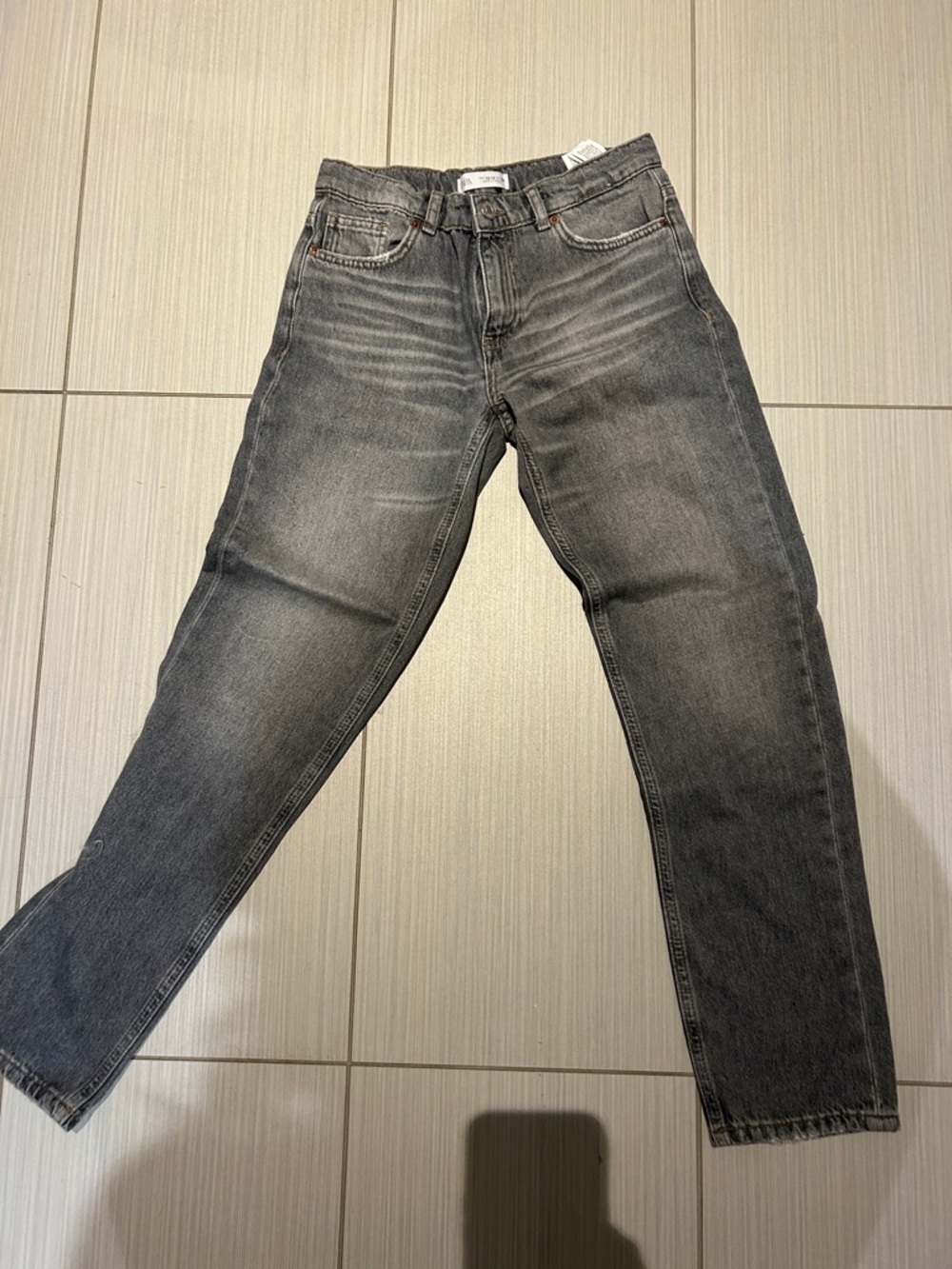 Zara Kids Grey Washed Straight-Leg Jeans